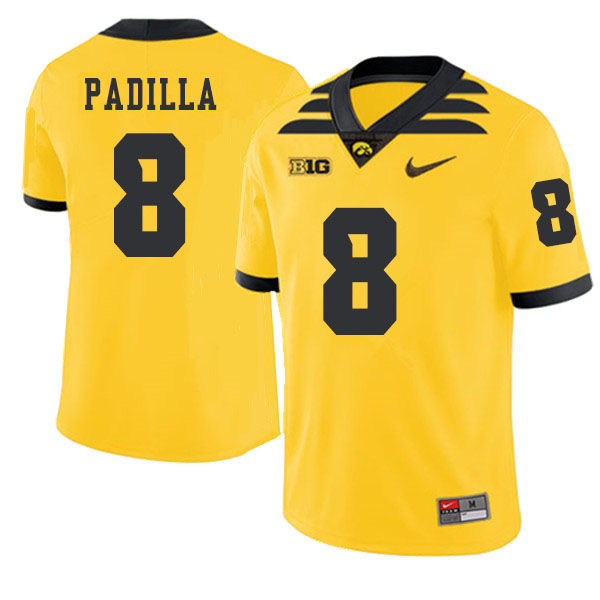 2019 Men #8 Alex Padilla Iowa Hawkeyes College Football Alternate Jerseys Sale-Gold - Click Image to Close